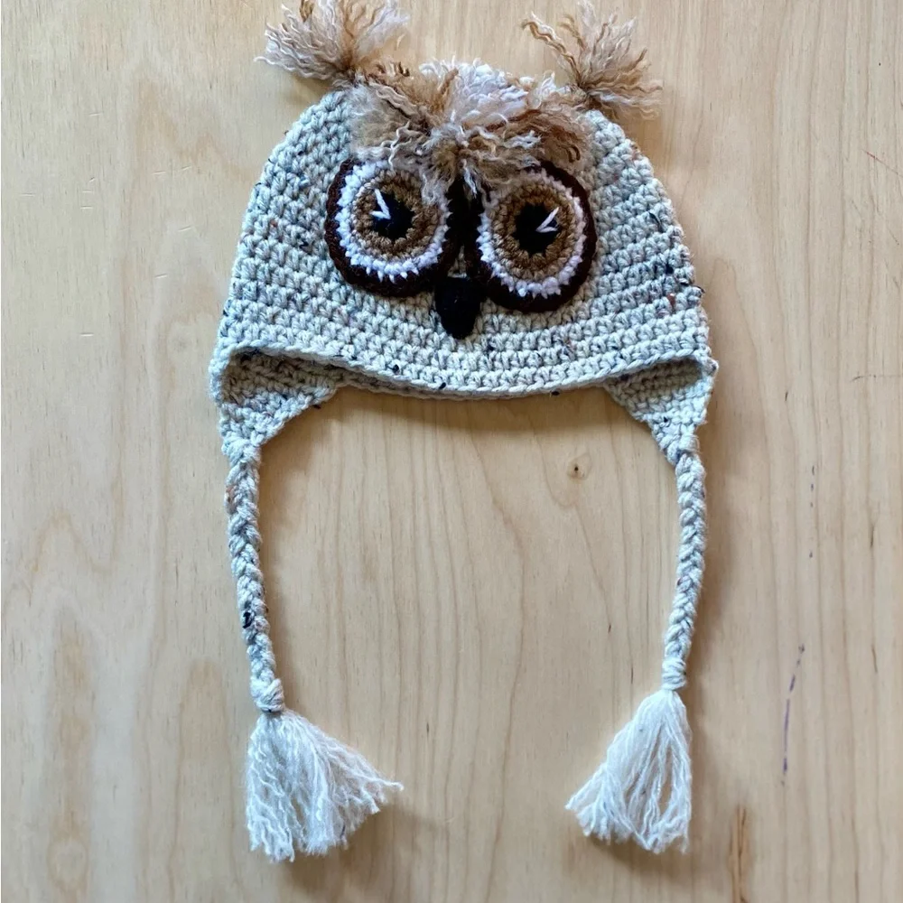 Crochet Owl beanie hat for child 1-3 yo  measure 18.5in head circumference